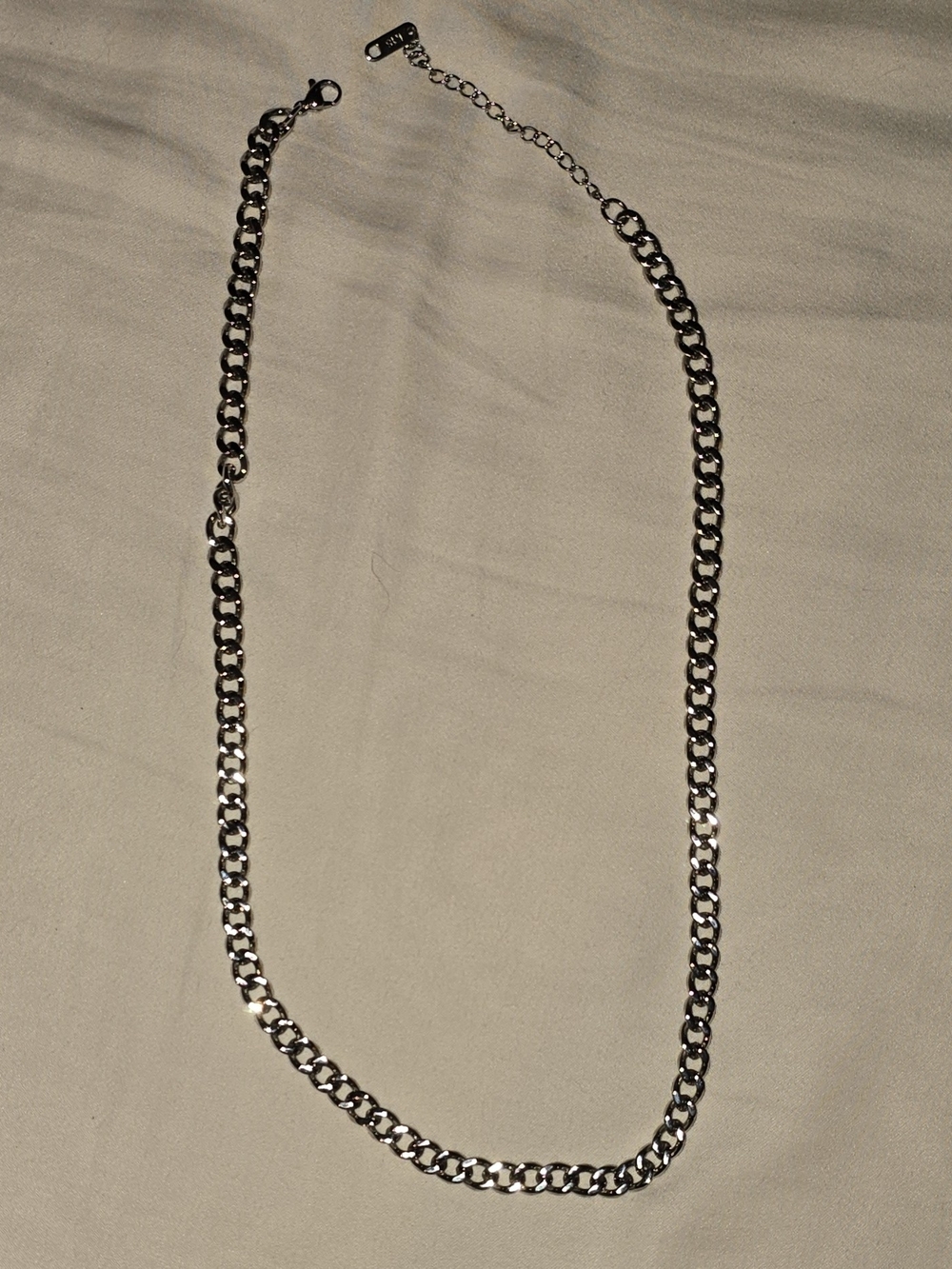 Silver Tone Curb Link Chain Necklace Lobster Clasp Adjustable